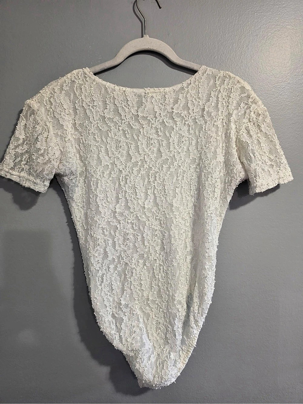 Jonden vintage y2k short sleeve retro white cream Floral Lace Bodysuit Sz Medium